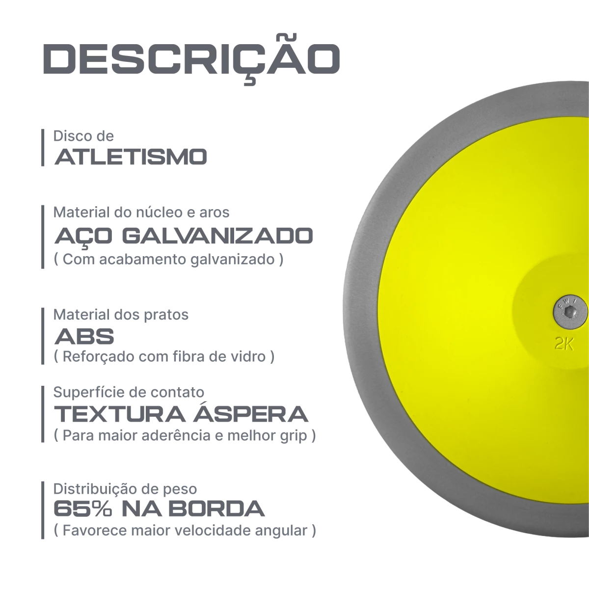 Disco de atletismo de aço e ABS 2Kg Powered by CBAt