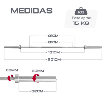 Barra Olímpica Reta 2,01 m 15 kg Hard Chrome Envolst