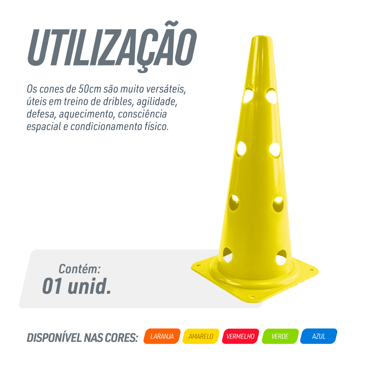 Cone plástico de agilidade furado 50cm Velden - Amarelo
