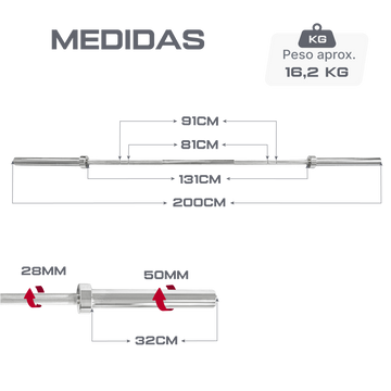 Barra Olímpica Reta 2,01 m 16,2 kg Aço Cromado Envolst