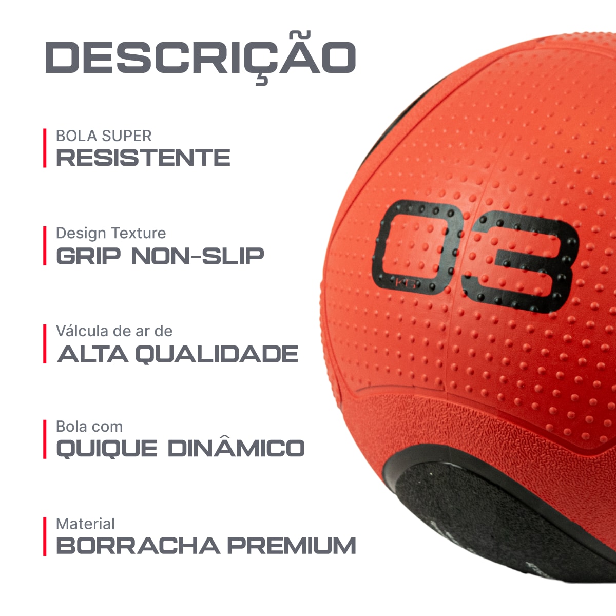 Medicine Ball 3kg Envolst com Quique para Potência e Treino Funcional