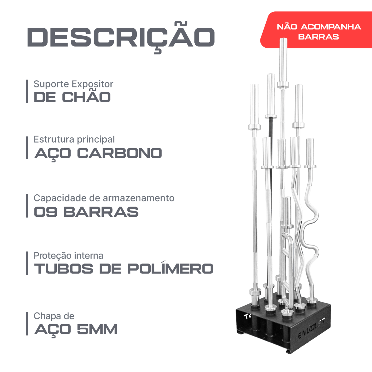 Suporte Expositor de Chão 9 Barras Olímpicas Envolst