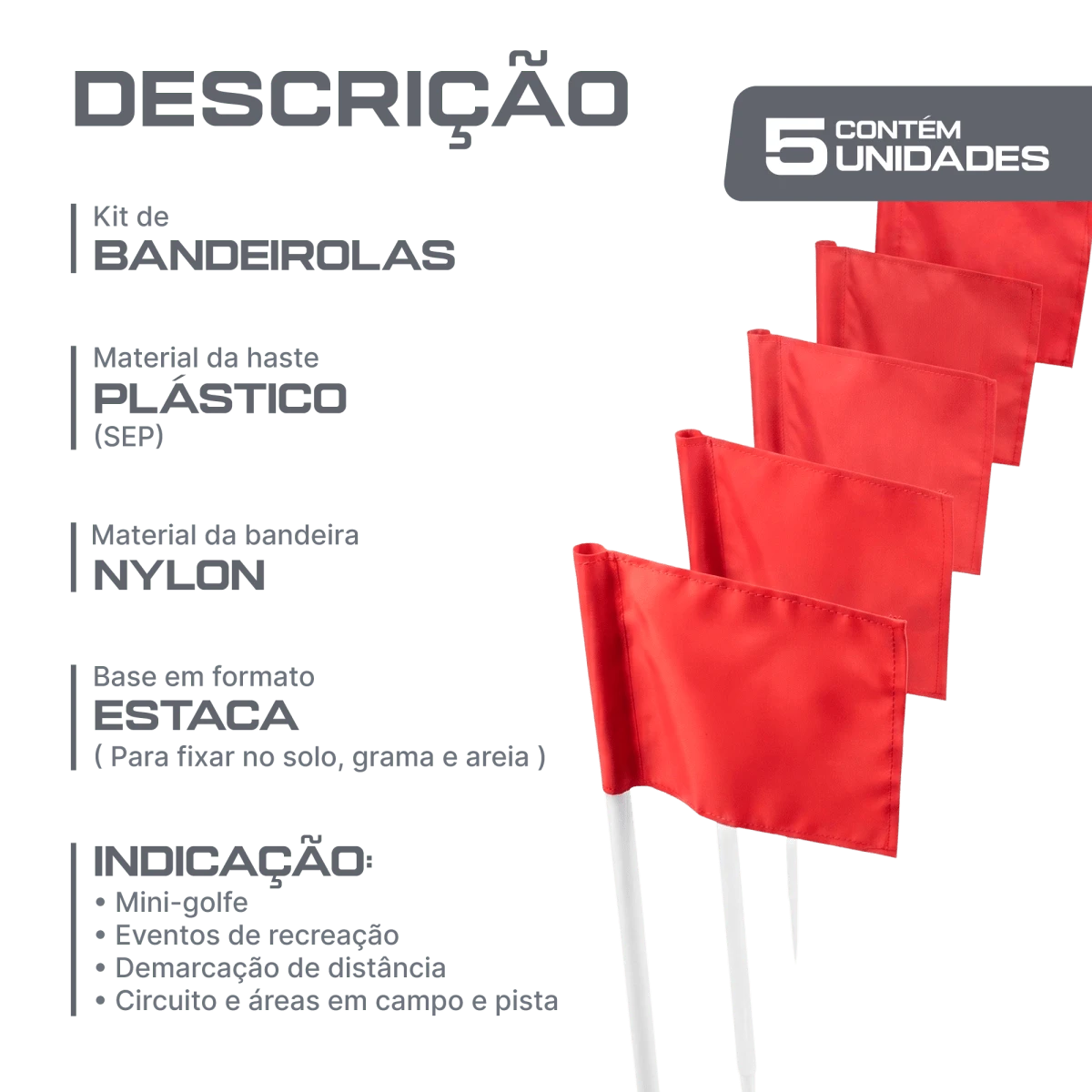 Bandeirolas plásticas multiuso alta Pista e Campo - cnj com 5 und (1-5)