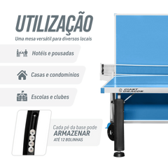 Mesa de tenis de mesa de aco e fibra ACP outdoor azul com rede S8022