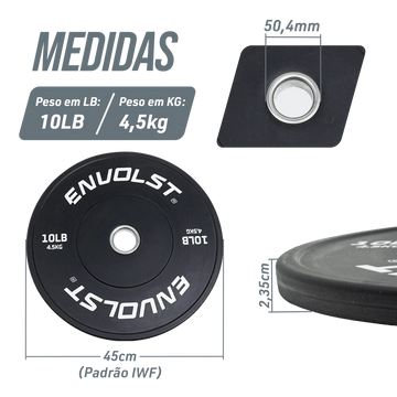 Kit 230lb Anilhas Olímpicas Bumper Padrão IWF Envolst - Peças de 10 a 45lb
