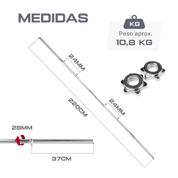 Barra Reta Maciça Roscada 2,20m 28mm com Presilhas Envolst