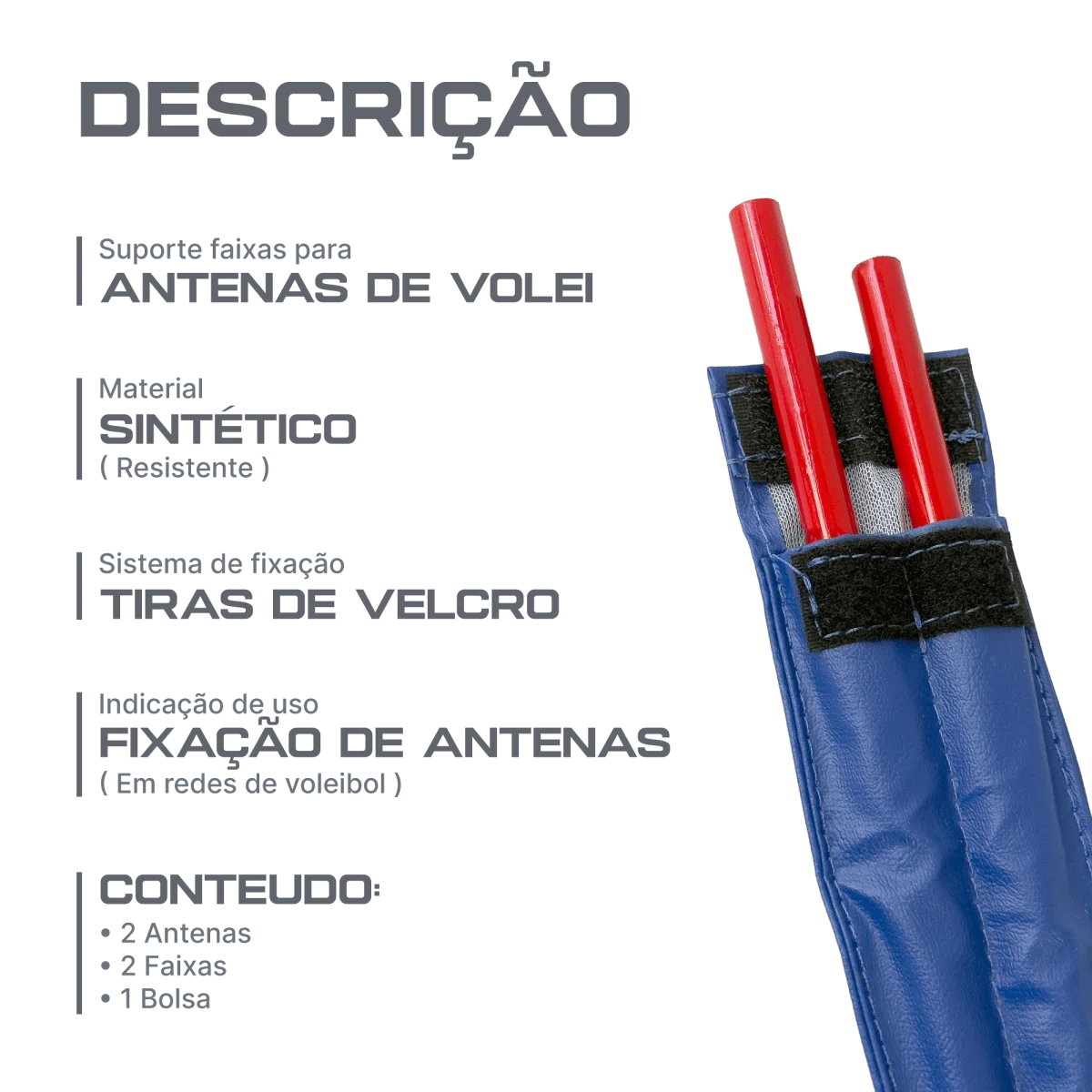 Antenas (par) de voleibol de fibra de vidro com faixas laterais + Bolsa/ Capa Velden