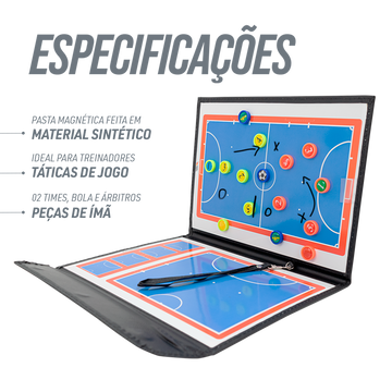 Prancheta tática magnética com caneta para treinamento de futsal Pista e Campo - Modelo pasta preta