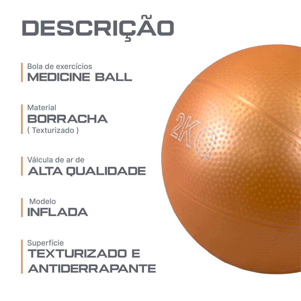 Bola Medicine Ball 2kg em PVC Texturizado Envolst