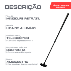 Taco de minigolfe retrátil 50 a 90cm em alumínio Neofun - Preto