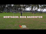 Kit de badminton com 04 raquetes de aço, 02 volantes, postes de aço e rede Pista e Campo