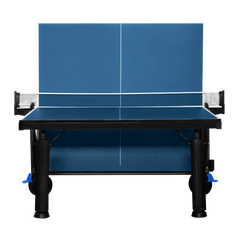 Mesa de tenis de mesa de aco e madeira azul rede e porta itens P8022