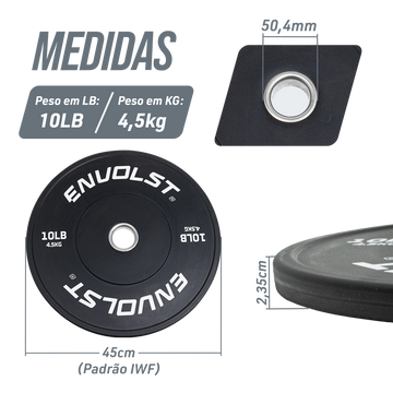 Anilha Bumper Olímpica 10 lb Treinos de LPO e Cross Envolst