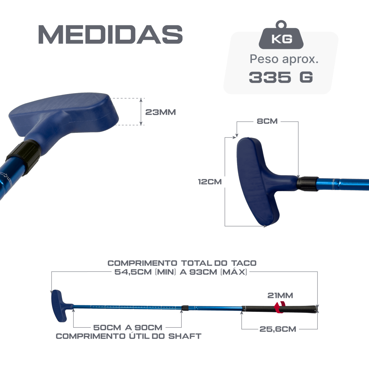 Taco de minigolfe retrátil 50 a 90cm em alumínio Neofun - Azul