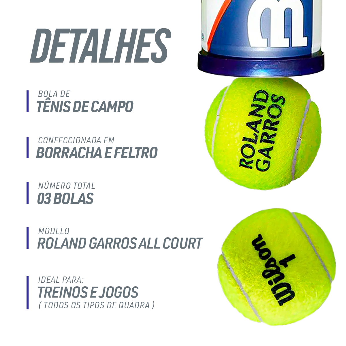 Bolinha/bola de tênis de campo Roland Garros Wilson - tubo com 3 und