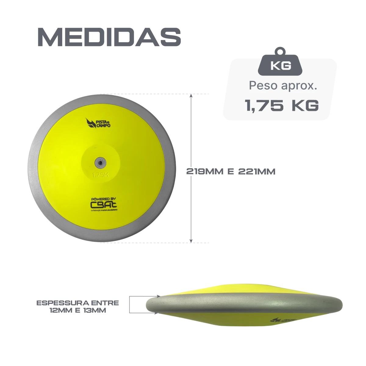 Disco de atletismo de aço e ABS 1,75kg Powered by CBAt