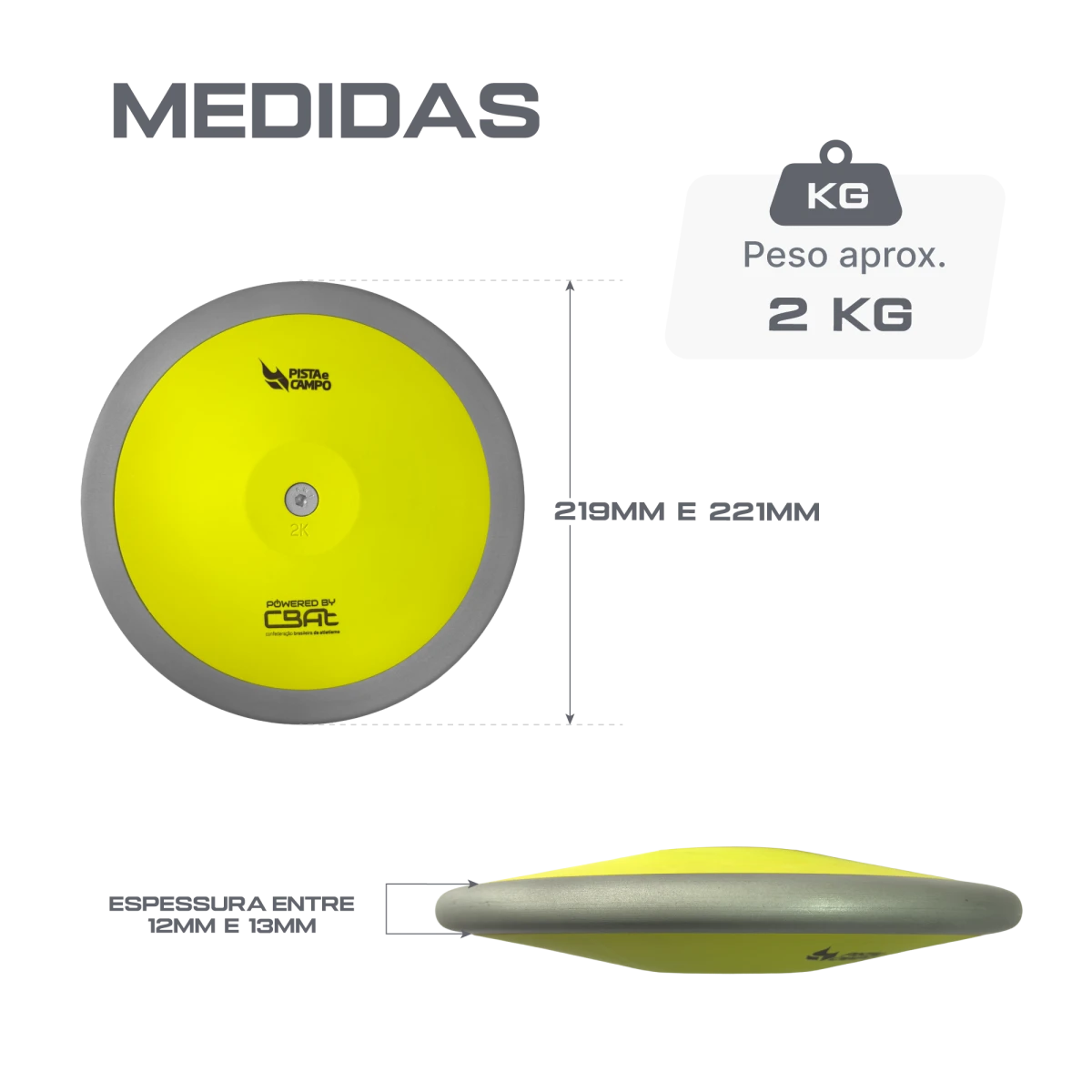 Disco de atletismo de aço e ABS 2Kg Powered by CBAt