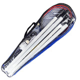 Kit de badminton com 04 raquetes de aço, 03 volantes, postes de aço e rede Pista e Campo BOLSA
