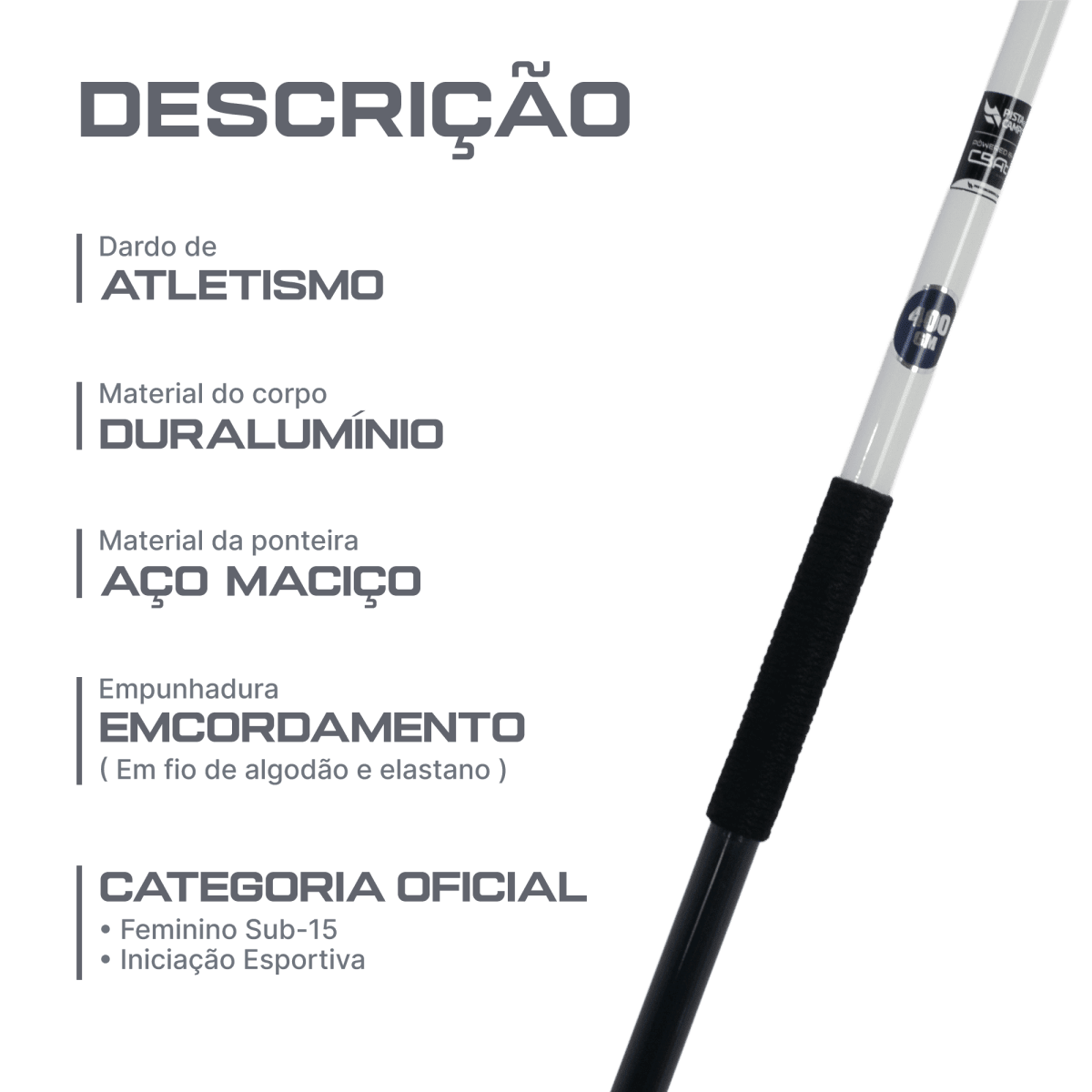 Dardo de atletismo de alumínio e aço 400g iniciante Pista e Campo - Powered by CBAt (JAL-C400)