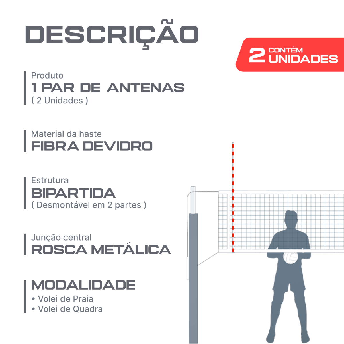 Antenas oficiais de voleibol de fibra de vidro rosqueáveis Velden