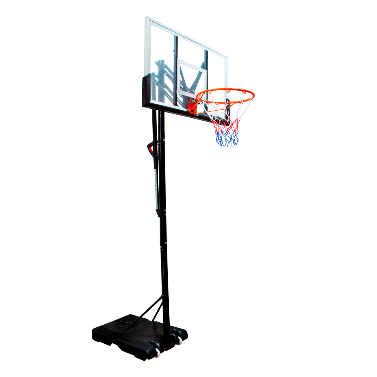 Tabela de basquete adulto móvel com poste, quadro de acrílico e aro modelo premium Velden