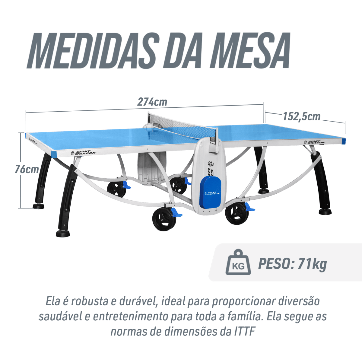 Mesa de tenis de mesa de aco e fibra ACP outdoor azul com rede S8022