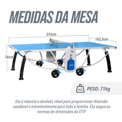 Mesa de tenis de mesa de aco e fibra ACP outdoor azul com rede S8022