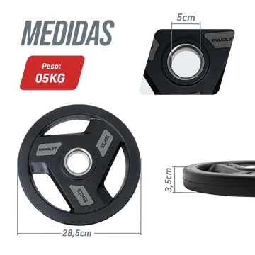 Anilha Emborrachada 5 kg para Barras e Halteres Envolst