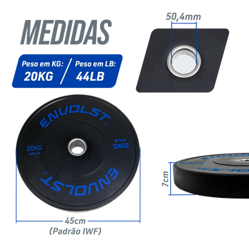 Anilha Bumper Olímpica 20 kg Treinos de LPO e Cross Envolst