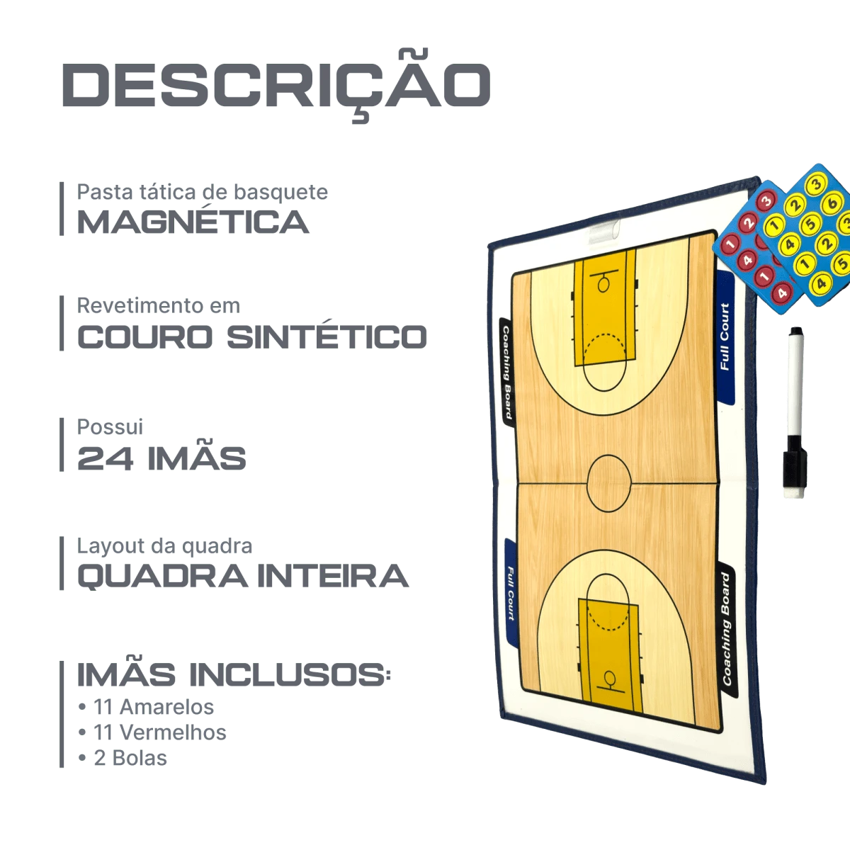 Prancheta tática magnética com caneta para treinamento de basquete Pista e Campo - Modelo pasta azul