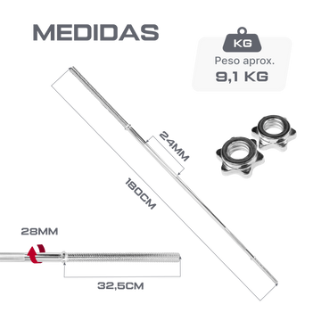 Barra Reta Maciça Roscada 1,80m 28mm com Presilhas Envolst