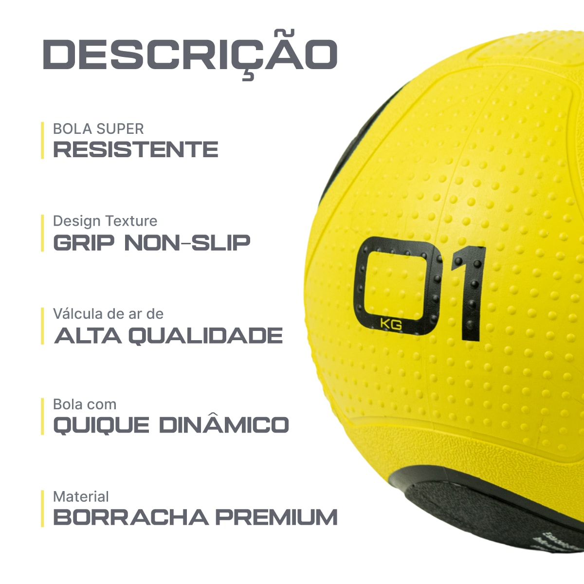 Medicine Ball 1kg Envolst com Quique em Borracha Antiderrapante
