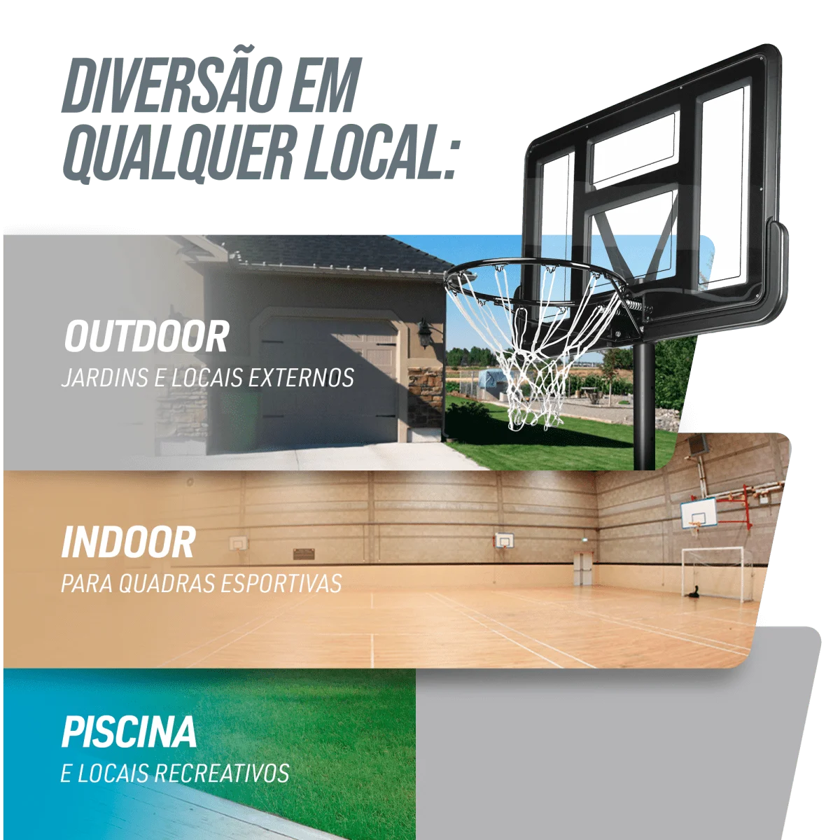 Tabela de basquete adulto móvel com poste, tabela de acrílico e aro Velden