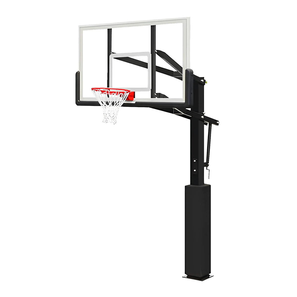 Poste fixo com tabela transparente, aro e rede de basquete oficial adulto premium Velden