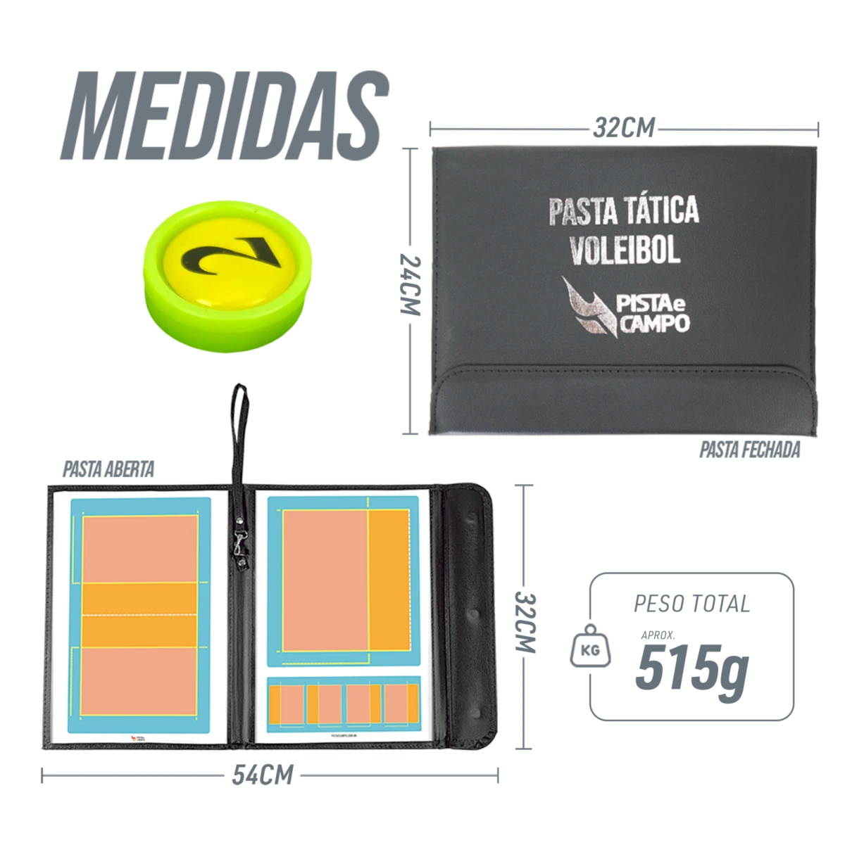 Prancheta tática magnética com caneta para treinamento de voleibol Pista e Campo - Modelo pasta preta