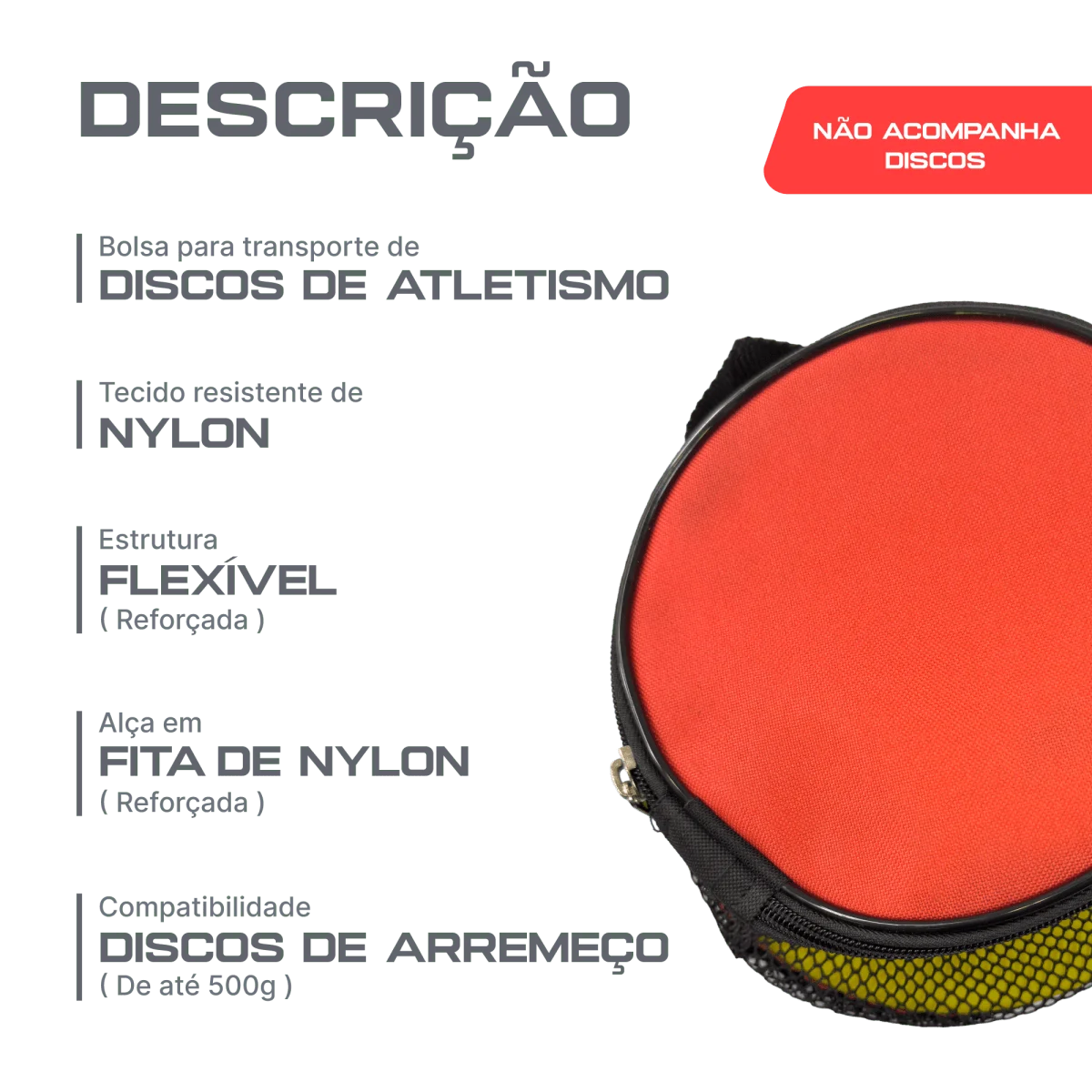 Bolsa para transporte de discos de PVC Pista e Campo