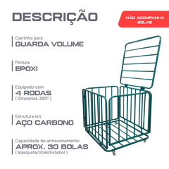 Carrinho guarda volumes de aço para transporte e armazenagem de bolas Pista e Campo
