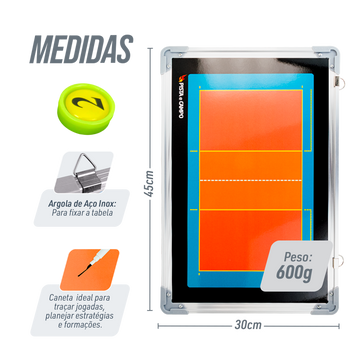 Quadro tático magnético de alumínio com acessórios 45x30 Pista e Campo - Voleibol