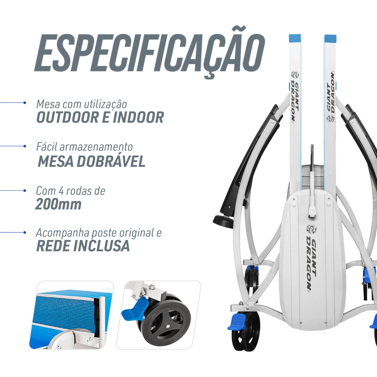 Mesa de tenis de mesa de aco e fibra ACP outdoor azul com rede S8022
