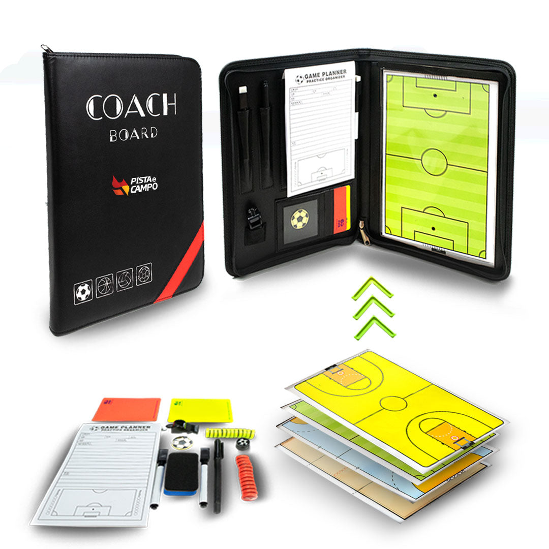 Prancheta tática magnética de futebol, basquete, volei e handebol com acessórios Pista e Campo capa