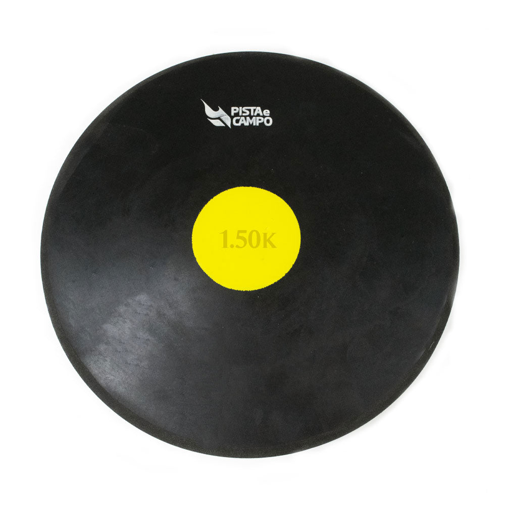 Disco de atletismo de borracha preto com centro colorido 1,50kg Pista e Campo frente