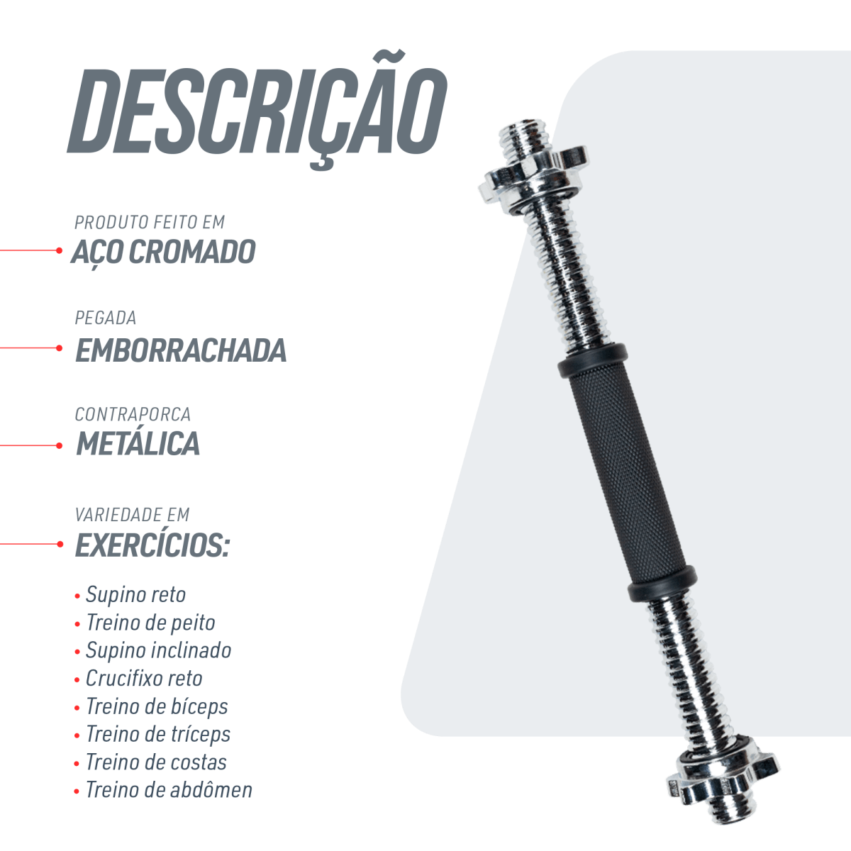 Barra de Musculação Halter 40cm Maciça e Emborrachada Envolst
