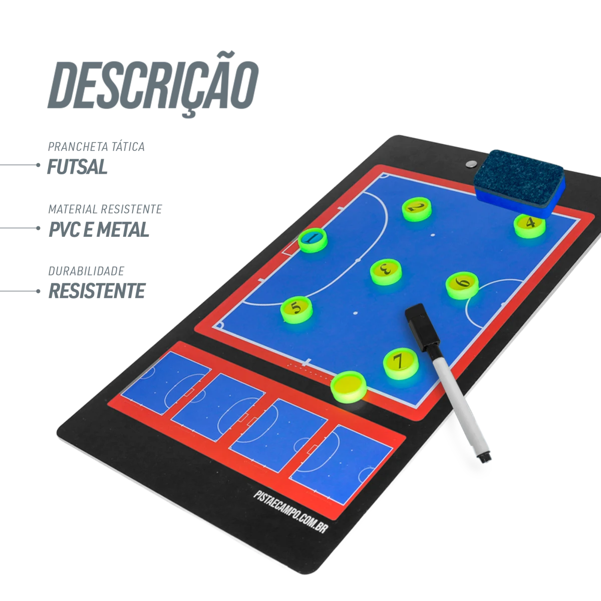 Prancheta tática magnética dupla face com caneta para treinamento de Futsal Pista e Campo