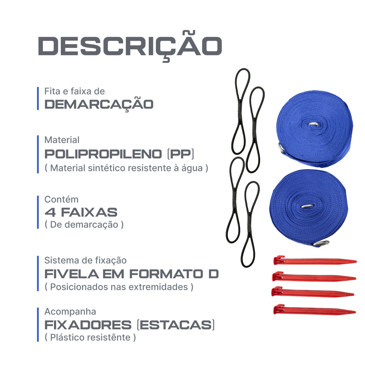 Fita faixa de demarcação para volei de praia e beach tennis 16x8m 40mm Velden Cor:Azul