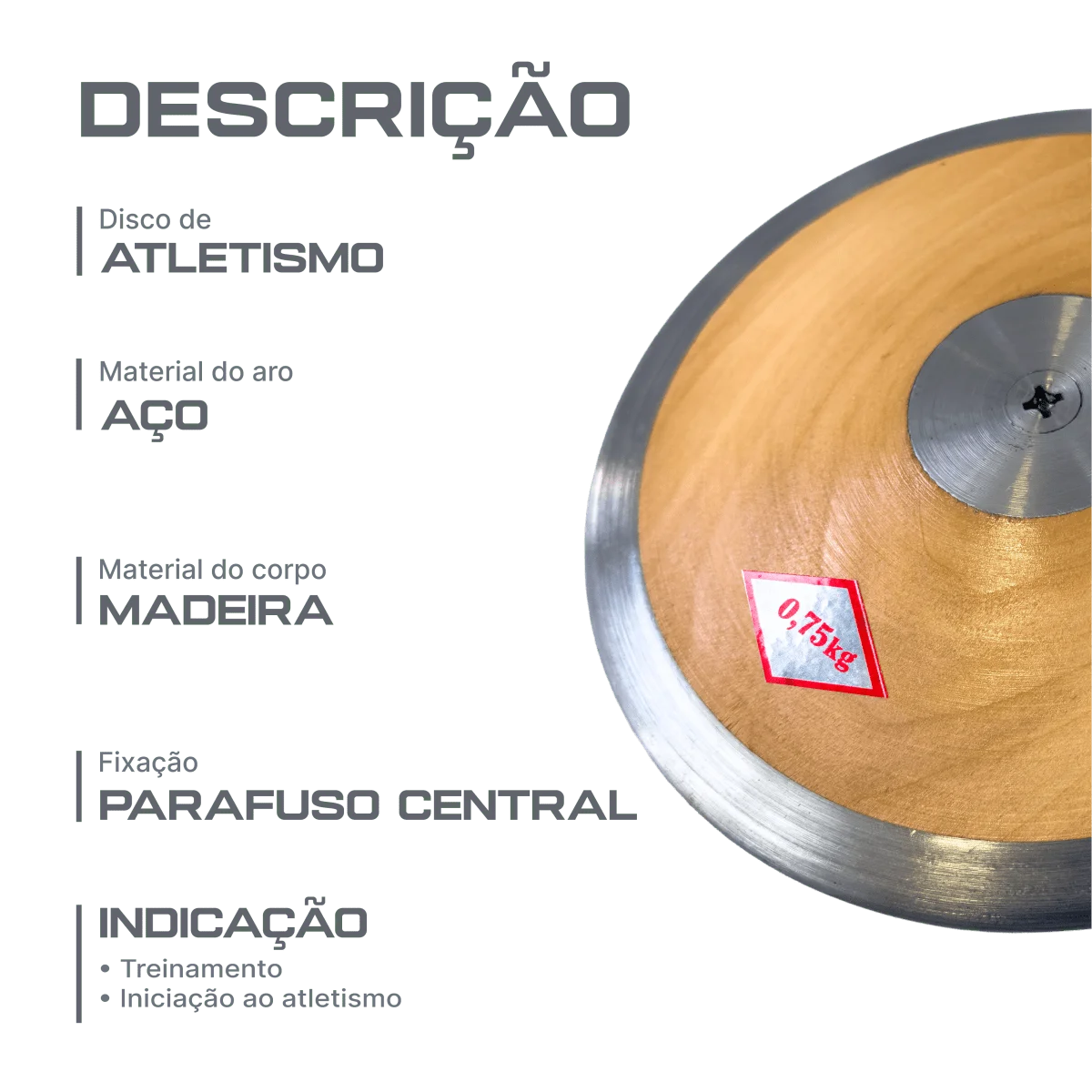 Disco de atletismo de aço e madeira 0,75kg Sportland - EX