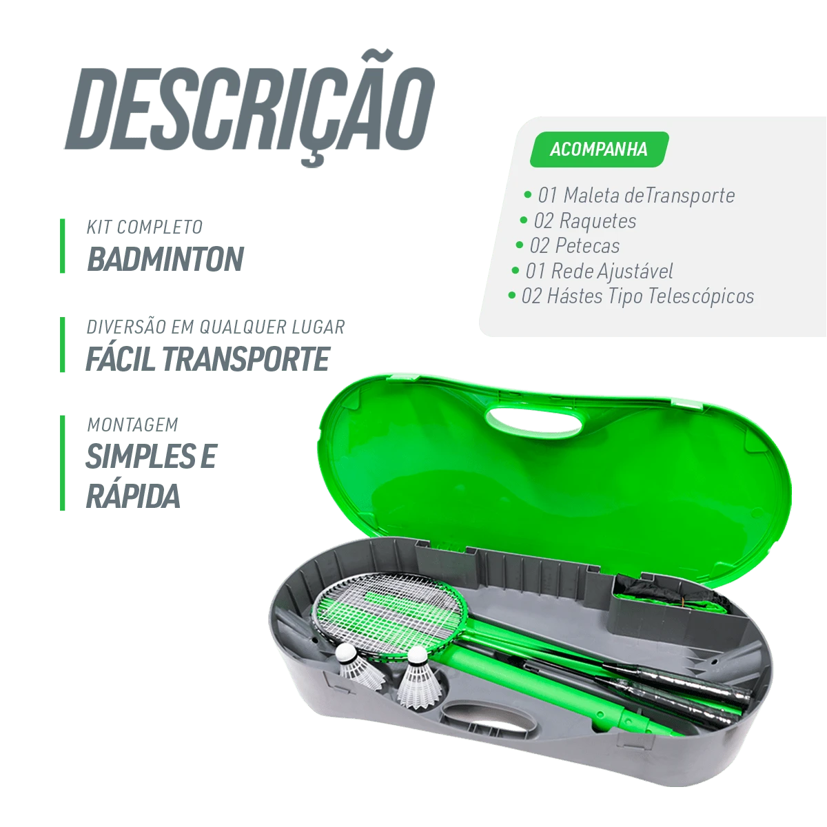 Kit Portátil de Badminton com Rede e Maleta