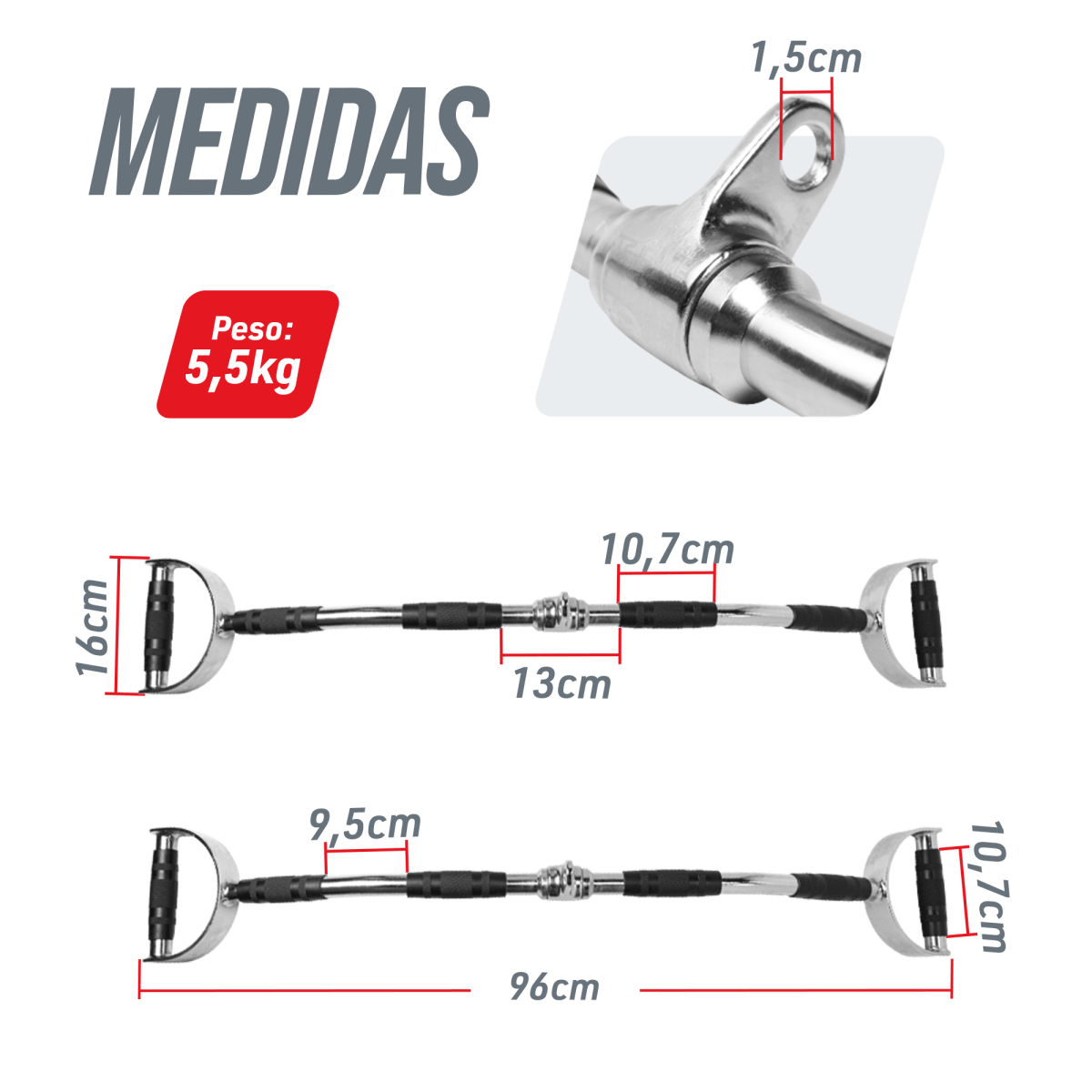 Puxador Barra Romana 96cm Pulley Cromado Maciço com Giro Envolst