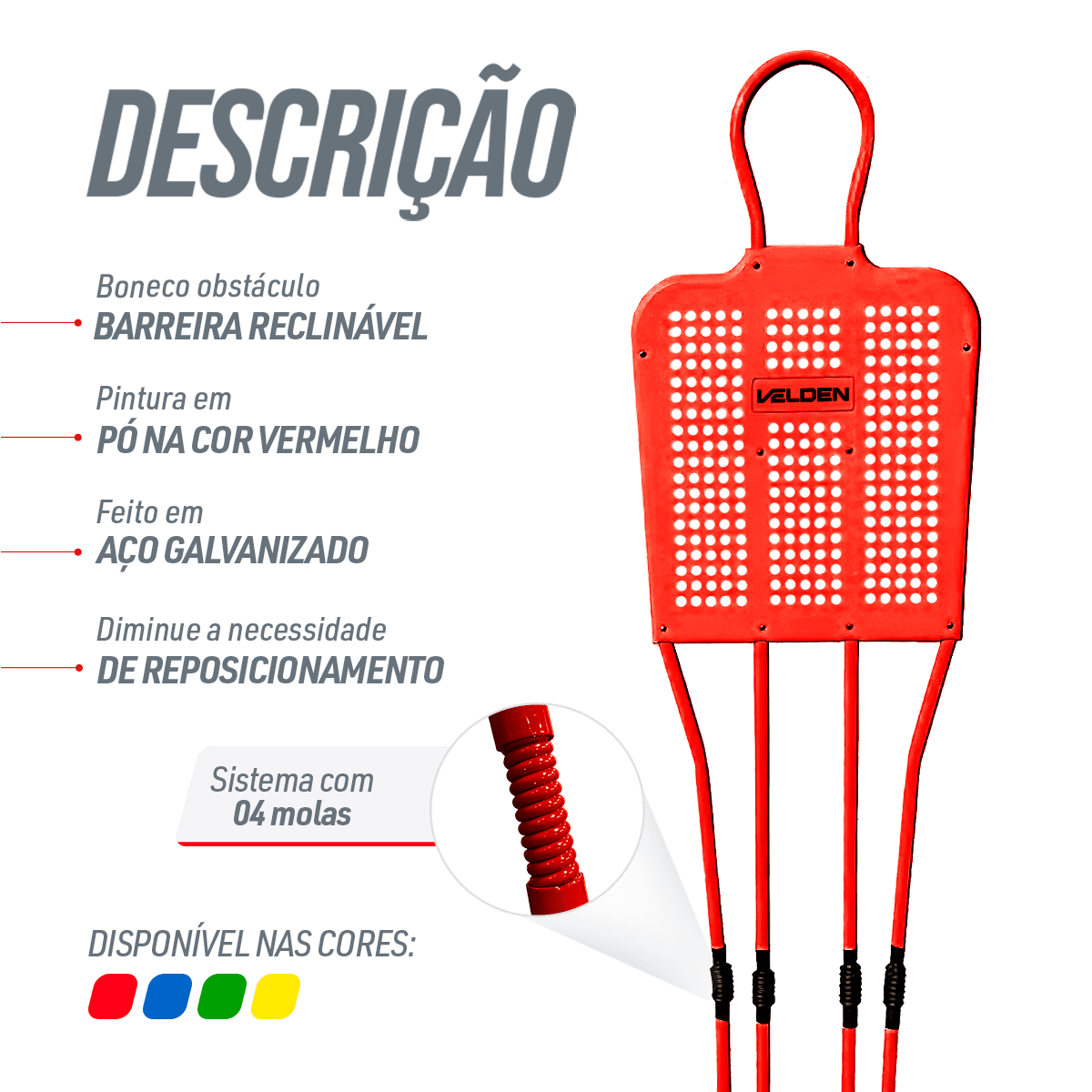 Boneco barreira para treinamento de falta no futebol de aço reclinável premium Velden - Vermelho