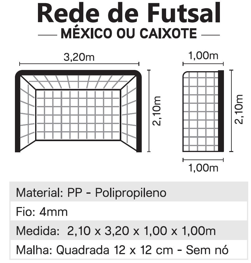 Rede oficial de futebol de salão (futsal) em polietileno malha quadrada sem nós Pista e Campo - Par