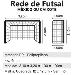 Rede oficial de futebol de salão (futsal) em polietileno malha quadrada sem nós Pista e Campo - Par